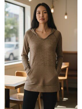 Bobi Women's Brown Long Sleeve Hooded Top